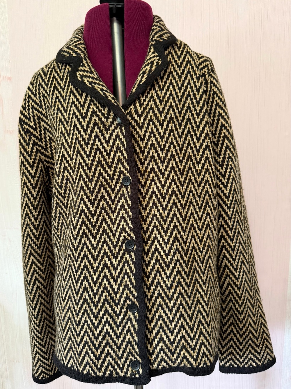 Norton McNaughton Chevron Sweater Jacket Medium M Black Tan Zig Zag Blazer